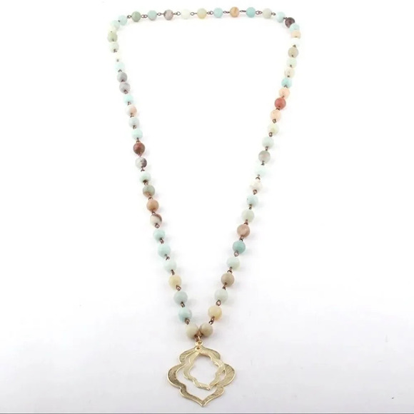 Amazonite Natural Stone Lotus Necklace - Picture 4 of 8